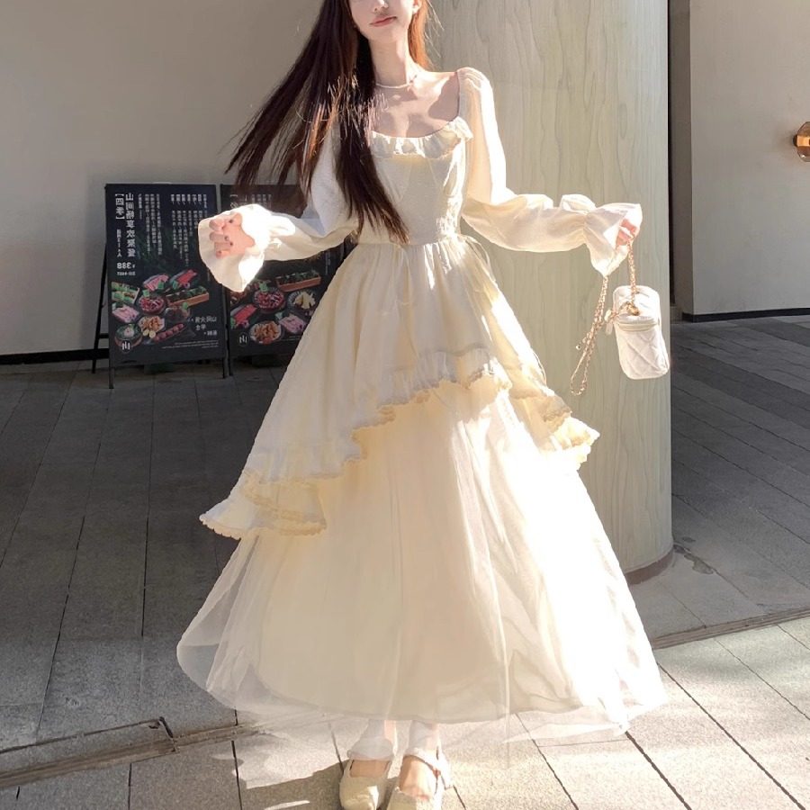 大码胖mm甜美温柔风不规则网纱拼接收腰连衣裙女秋冬显瘦仙女长裙,女装/女士精品,大码连衣裙,淘宝优惠券,粉丝福利购,淘宝优惠卷