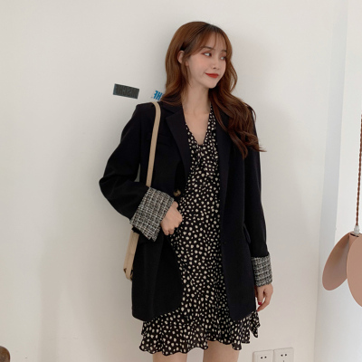 大码女装秋冬新款法式黑色西装mm