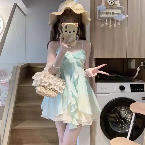 薄荷曼波人鱼恋歌绝美沙滩套装裙