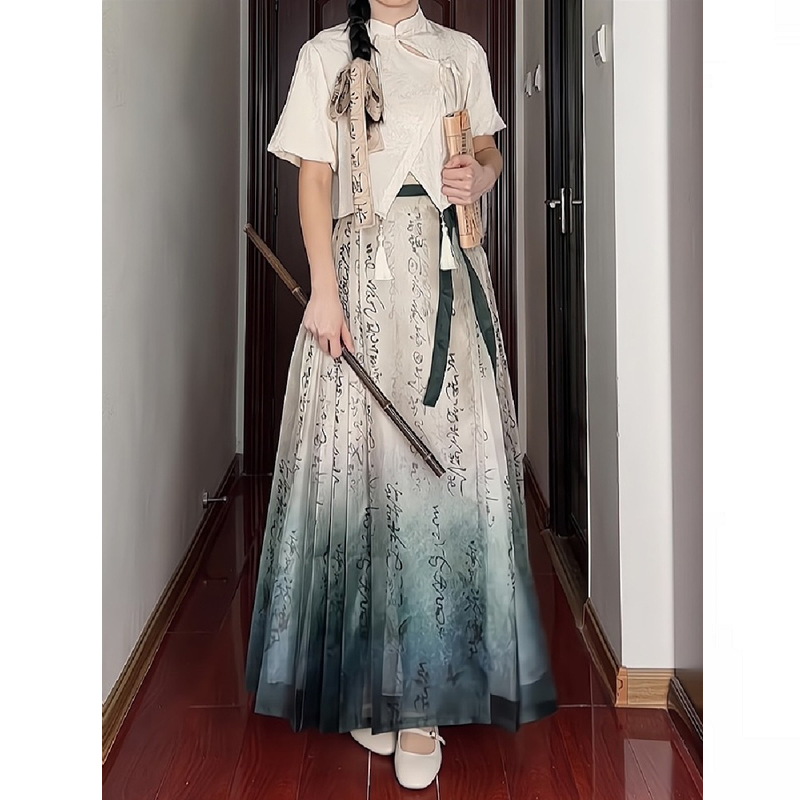 国风绝美新中式书法马面裙子穿搭