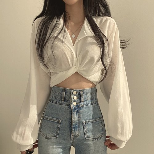 美式辣妹露脐私服穿搭系带短衬衫