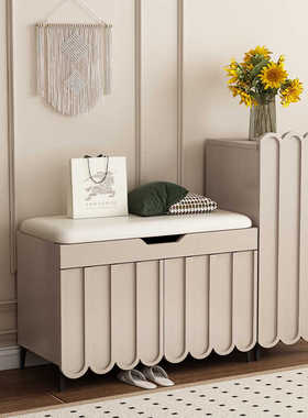 家用门口可坐意式奶油风换鞋凳软包鞋柜多功能坐凳储物一体穿鞋凳