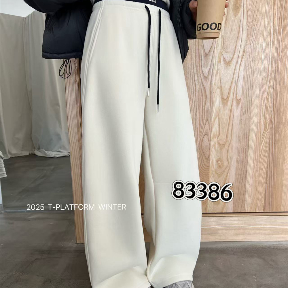 T-PLATFORM83386冬款新品简洁宽松时尚百搭脚口可抽绳弯刀运动裤