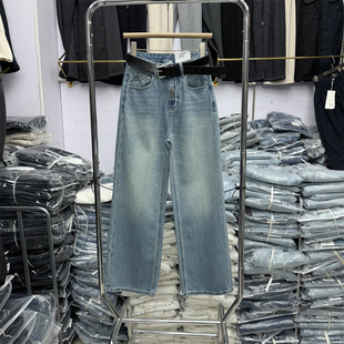 安绮斯58939新品2026春款简洁时尚宽松拖地高腰无弹牛仔阔腿裤