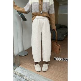百搭加绒加厚休闲奶奶裤 松紧腰抽绳简洁宽松时尚 新品 谜点1208冬款