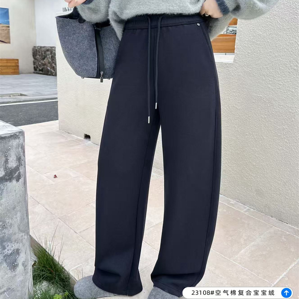 谜尚西子25108冬款新品松紧腰简洁宽松时尚百搭加绒加厚休闲裤