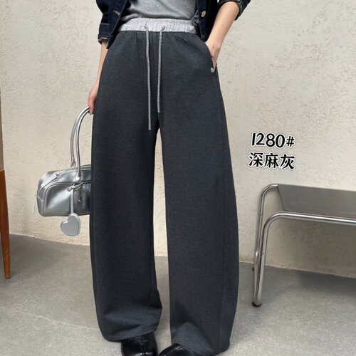 谜点1280-1新品松紧腰时尚百搭宽松直筒羊绒弯刀裤