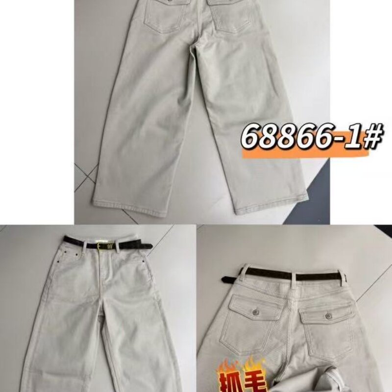 索玛拉68868冬款新品简洁时尚百搭女款无弹植绒九分牛仔弯刀裤
