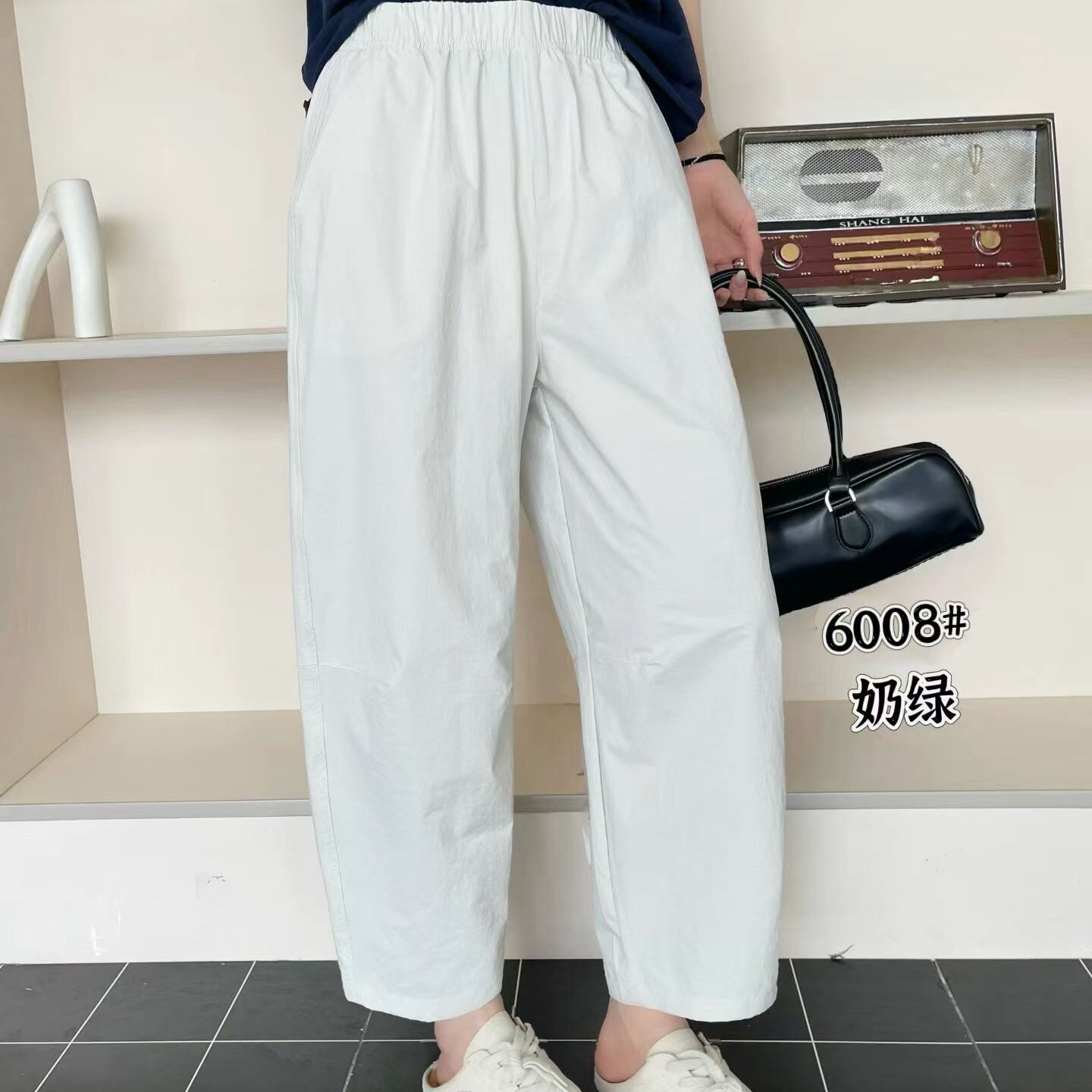 谜点6008薄款宽松松紧腰九分气球裤女夏季防晒休闲哈伦纸皮裤