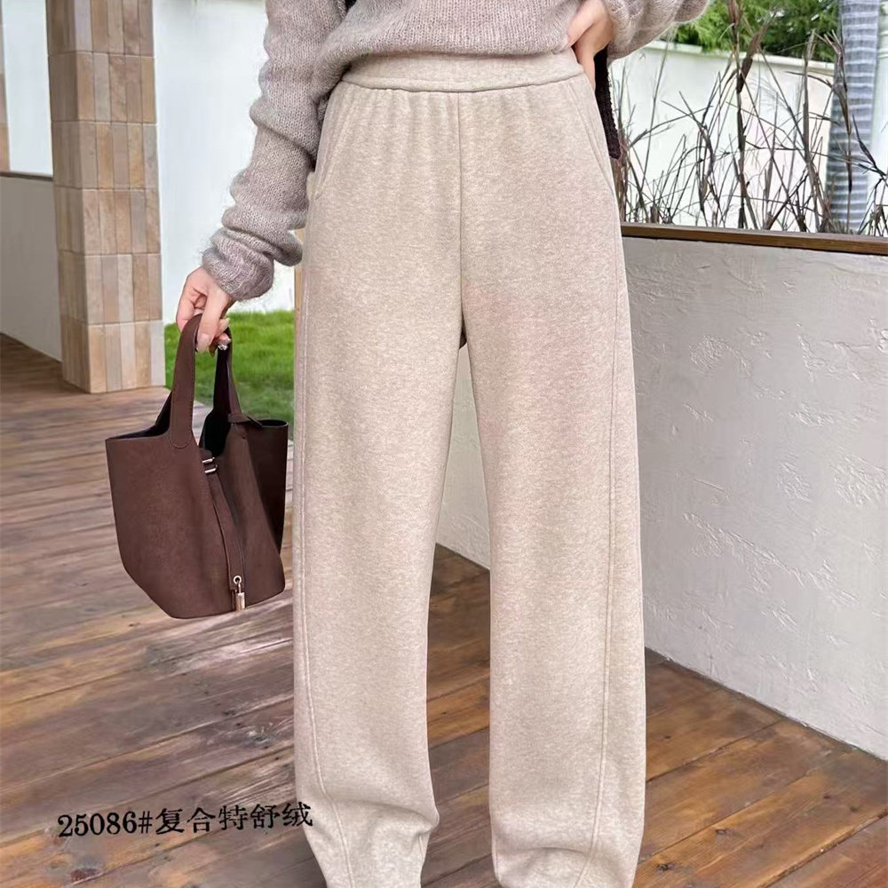 谜尚西子25086-3冬款新品松紧腰时尚百搭宽松加绒加厚直筒弯刀裤