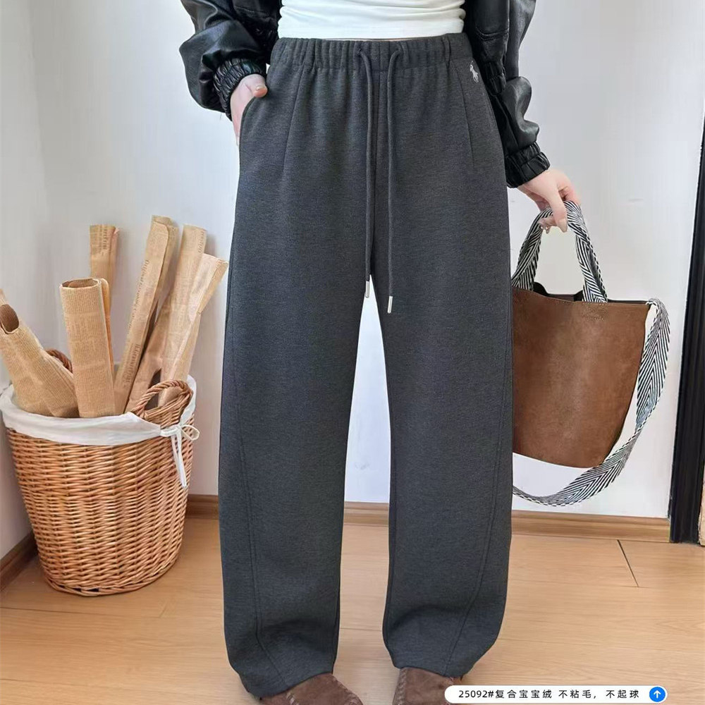 谜尚西子25092冬款新品松紧腰时尚百搭宽松加绒加厚弯刀裤