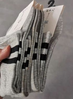13元10双包邮灰色两道杠运动袜春秋款中筒袜子男士运动中腰棉袜子