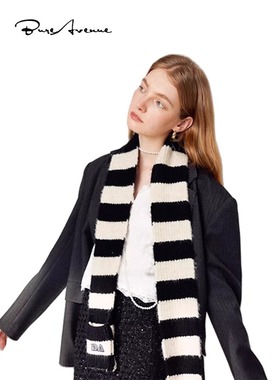 【官方正品】Bure Avenue高级感窄边围巾冬季女条纹针织毛线围脖