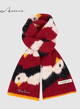 Bure Avenue日系可爱小企鹅羊绒针织围巾女秋冬季学生保暖围脖潮