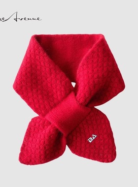 官方正品Bure Avenue羊绒围巾女山羊绒7针加厚草莓交叉针织小围脖