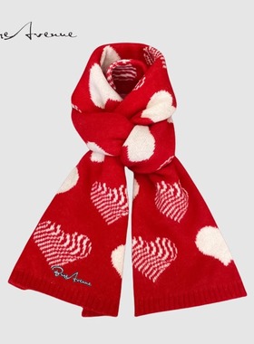 Bure Avenue日系酒红色复古菱形毛线围巾女冬季百搭毛线保暖围脖