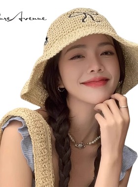 【正品现货】Bure Avenue春夏季蝴蝶结草编帽子海边遮阳防晒帽女