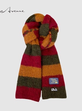Bure Avenue圣诞围巾红色女冬季新款可爱毛线秋保暖百搭刺绣围脖