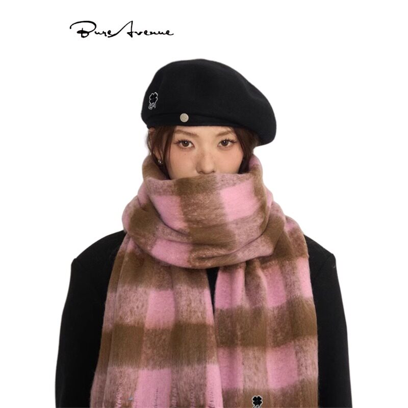 【官方正品】Bure Avenue秋冬时尚高级感围巾女保暖格子针织披肩