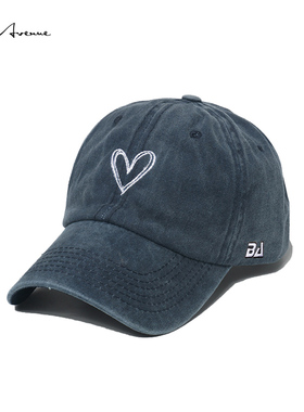 Bure Avenue水洗复古遮阳爱心鸭舌帽弯檐做旧棒球帽爱心情侣帽ins