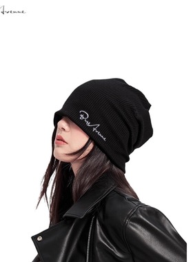 Bure Avenue冷帽黑色帽子堆堆帽辣妹针织帽毛线帽薄头巾包头帽女