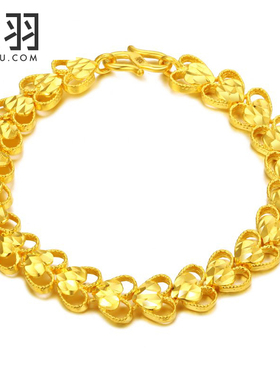 谁羽珠宝 足金999时尚心形黄金手链手镯 男女款 S7021A