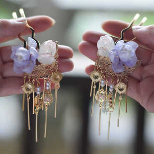 帝慕卿手作琉璃花瓣发钗气质掩鬓紫色发钗汉服配饰 怜落钗 夏发簪