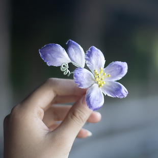 帝慕卿手作紫菁绒花小钗古风汉服绒花发钗发饰汉服点缀小钗