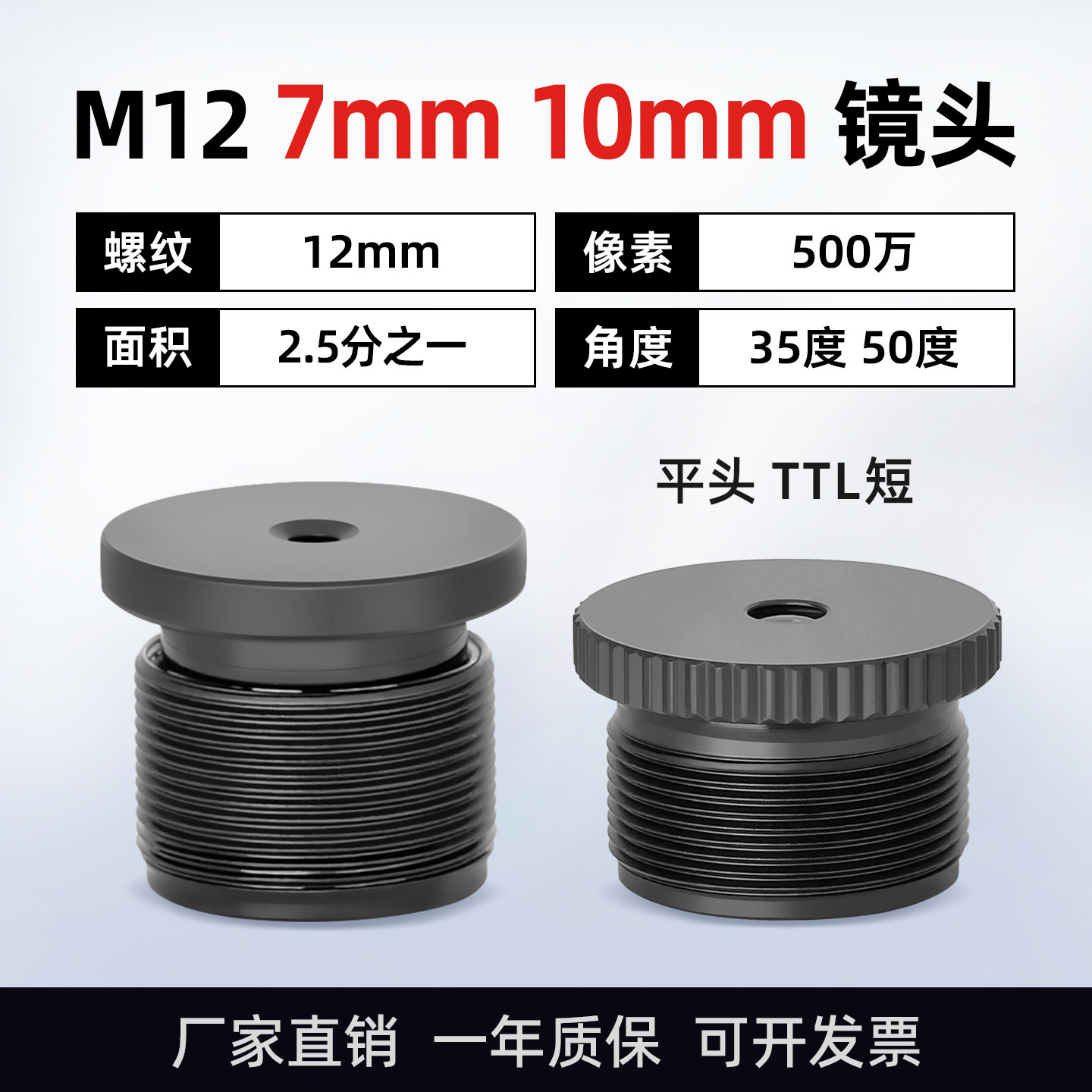 500万1/2.5高清红外窄带7 10mm工业视觉相机50度无畸变M12镜头