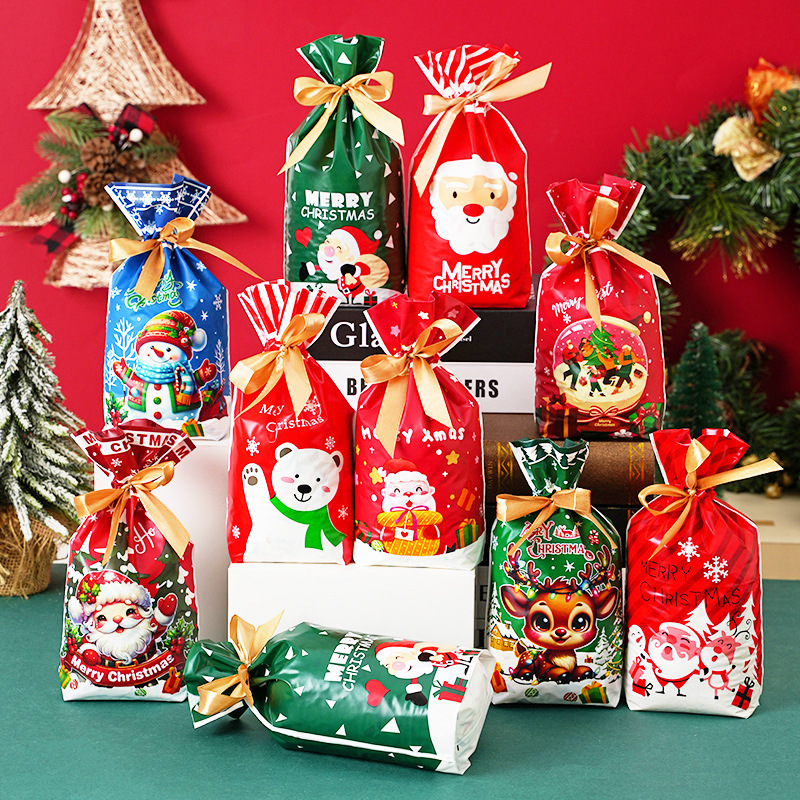 2025圣诞节塑料包装袋礼物糖果袋抽绳袋食品苹果袋礼品束口袋万圣