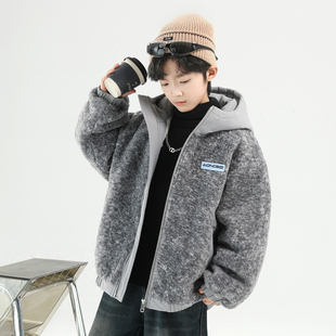 男童毛毛衣外套秋冬款2025新款儿童装冬季加绒加厚男大童一件过冬