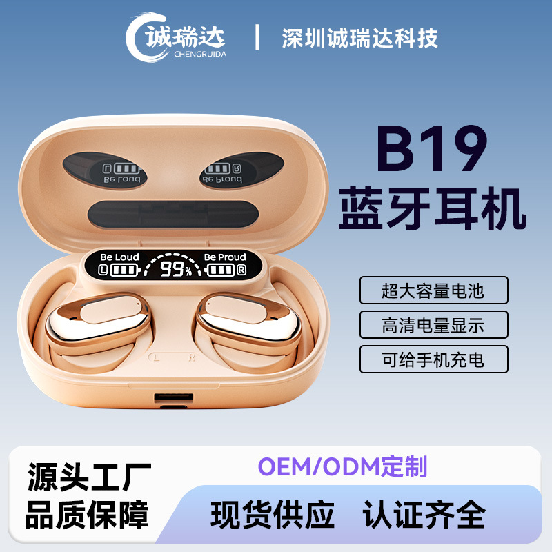 跨境新款B19无线蓝牙耳机舒适佩戴高音质挂耳式长续航5.4无线耳机