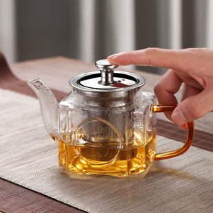 耐高温煮茶壶器 玻璃茶壶泡茶家用四方泡茶壶茶水分离茶具2024新款