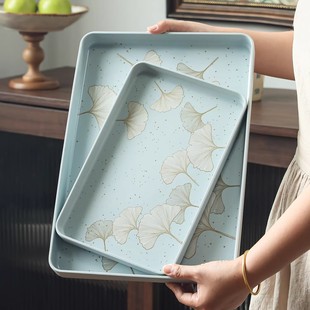 高档中式 家用客厅放水杯茶杯茶盘密胺收纳盘 长方形托盘2025新款