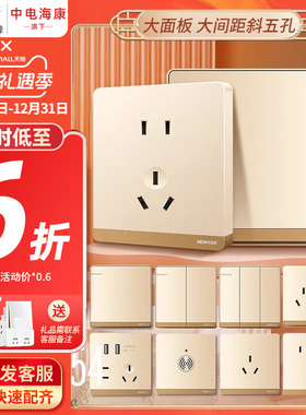 鸿雁86型开关插座面板5五孔插座usb家用暗装墙式电源插座16a金Q86
