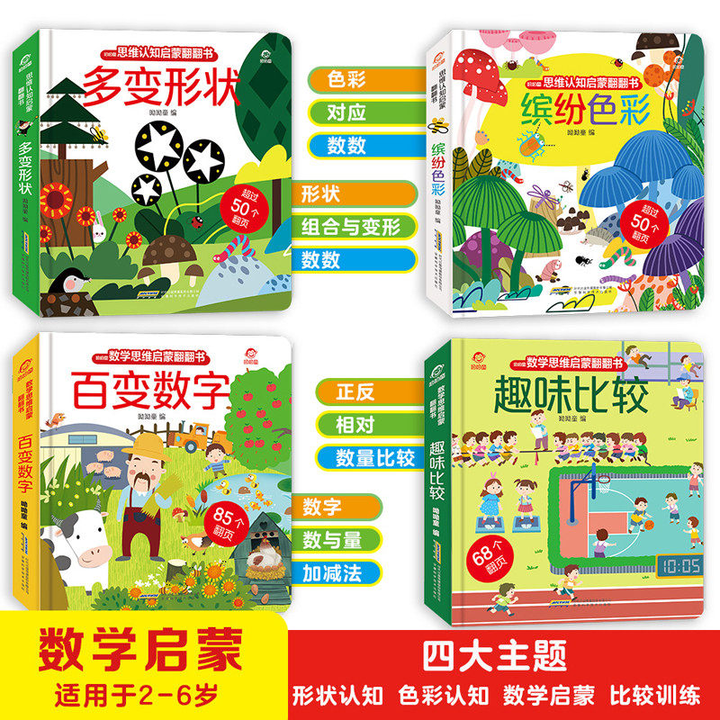数学思维与思维认知启蒙翻翻书 全套4册3-6岁幼儿启蒙绘本游戏书全套幼儿园小中大班学前宝宝婴儿早教书呦呦童正版书籍高性价比高么？