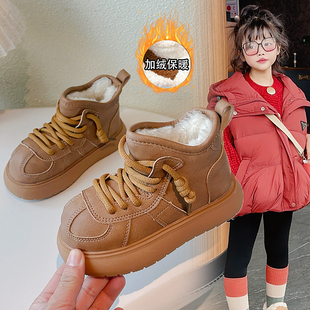 女童雪地靴加绒加厚2024新款冬季儿童防水大棉鞋女孩保暖大头棉靴