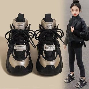 儿童棉鞋女童冬季2025新款女孩高帮二棉运动鞋大童加绒跑步老爹鞋