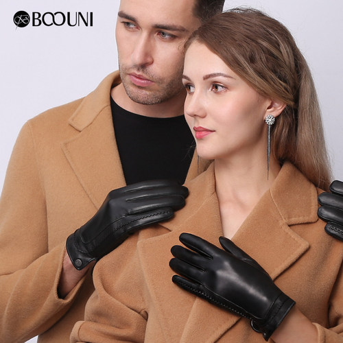 boouni女士保暖加绒羊皮手套