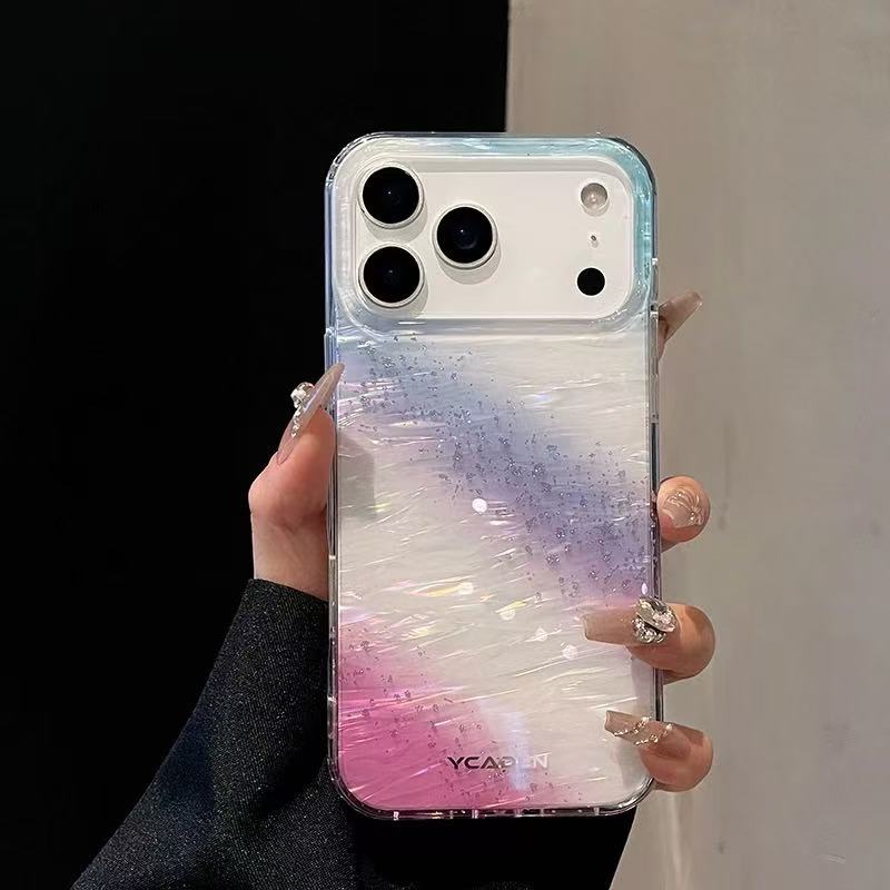 适用iPhone17promax手机壳Air新款16pro星空贝壳纹细闪苹果15pro闪粉彩虹全包高级感13防摔14pro亚克力12透明
