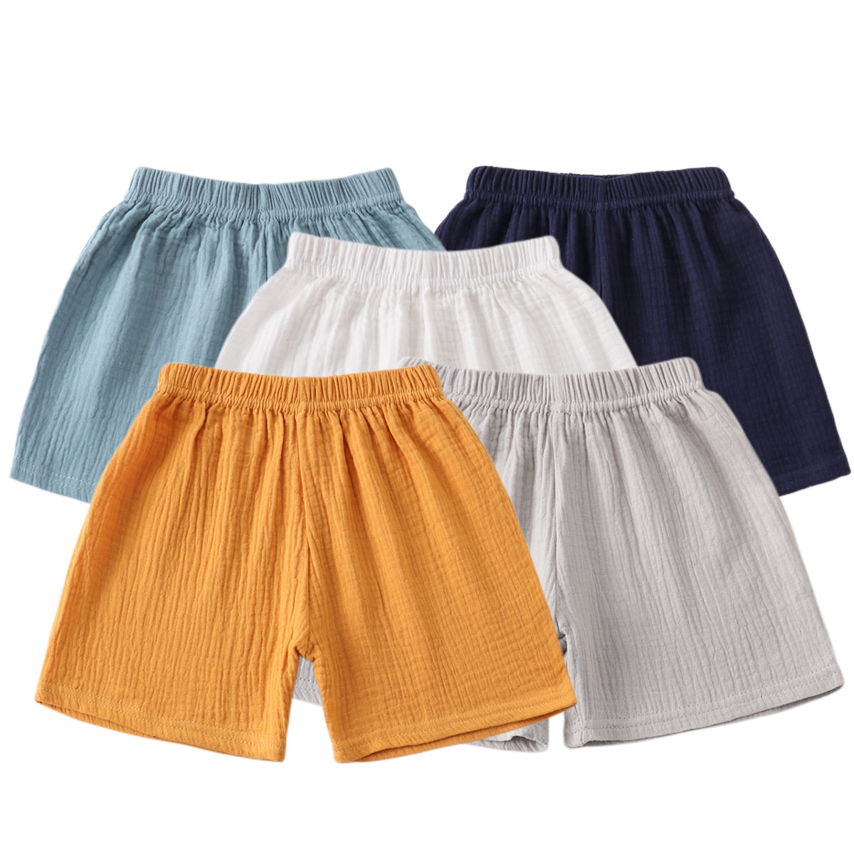 儿童棉麻短裤男女夏季宝宝纯色双层棉纱布宽松运动裤童裤夏裤薄款