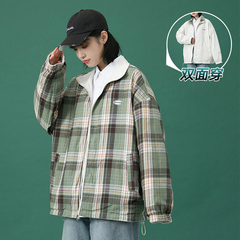 Trendy cool plaid jacket men's and women's loose double-sided hooded casual jacket