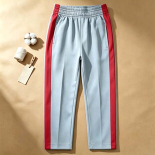定做中小学男女春秋冬季银灰色滑面浅灰色校服裤子侧边大红色宽边
