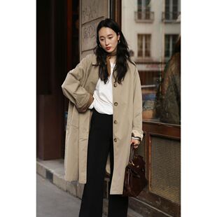 风衣中长款女2022春秋新款韩版气质时尚翻领廓形插肩袖女装外套潮