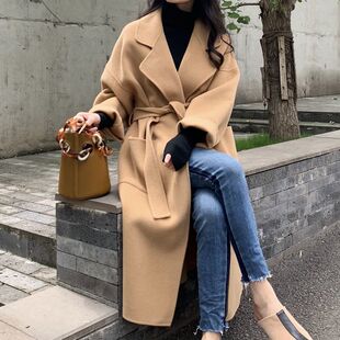 2022秋冬新款韩版纯色流行双面呢大衣女中长款宽松毛呢外套女