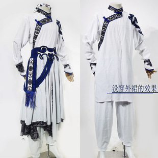 表演服饰舞台演出摆裙民族风男荷花白色 舞蹈服装 奔腾服装 蒙古男装