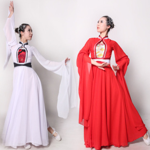 念奴娇喜庆古典舞大鱼表演出服舞蹈服白色宫廷古装女汉服影楼襦裙