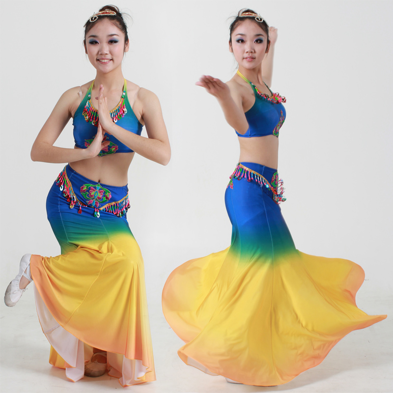 玉人舞氨纶傣族舞孔雀舞服装