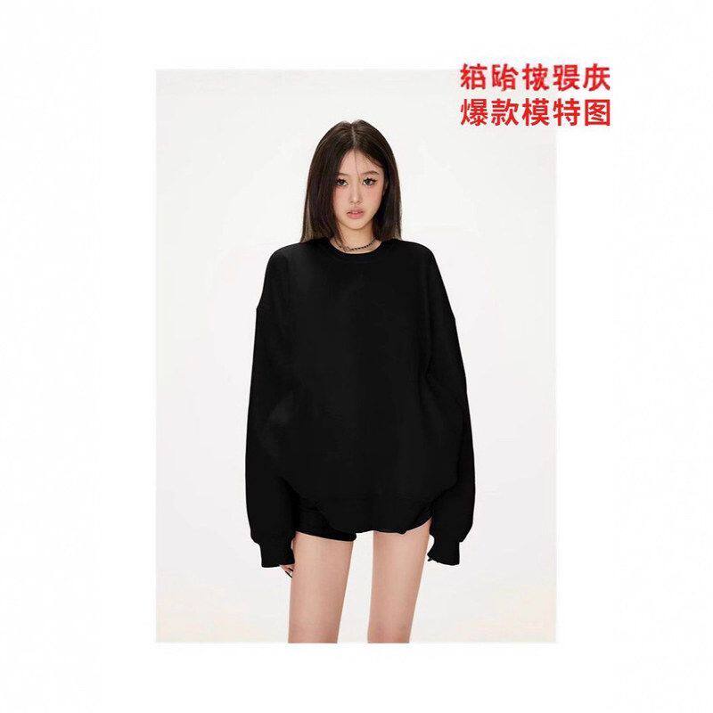 女士春秋季T恤卫衣360克重磅华棉复合仿棉宽松款落肩潮牌圆领卫衣