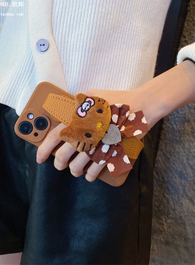 秋冬焦糖色毛绒KT猫腕带适用vivox100手机壳x90pro软胶x80防摔x70/x60保护套x50可爱x30女款s18/s17/s16/s10e